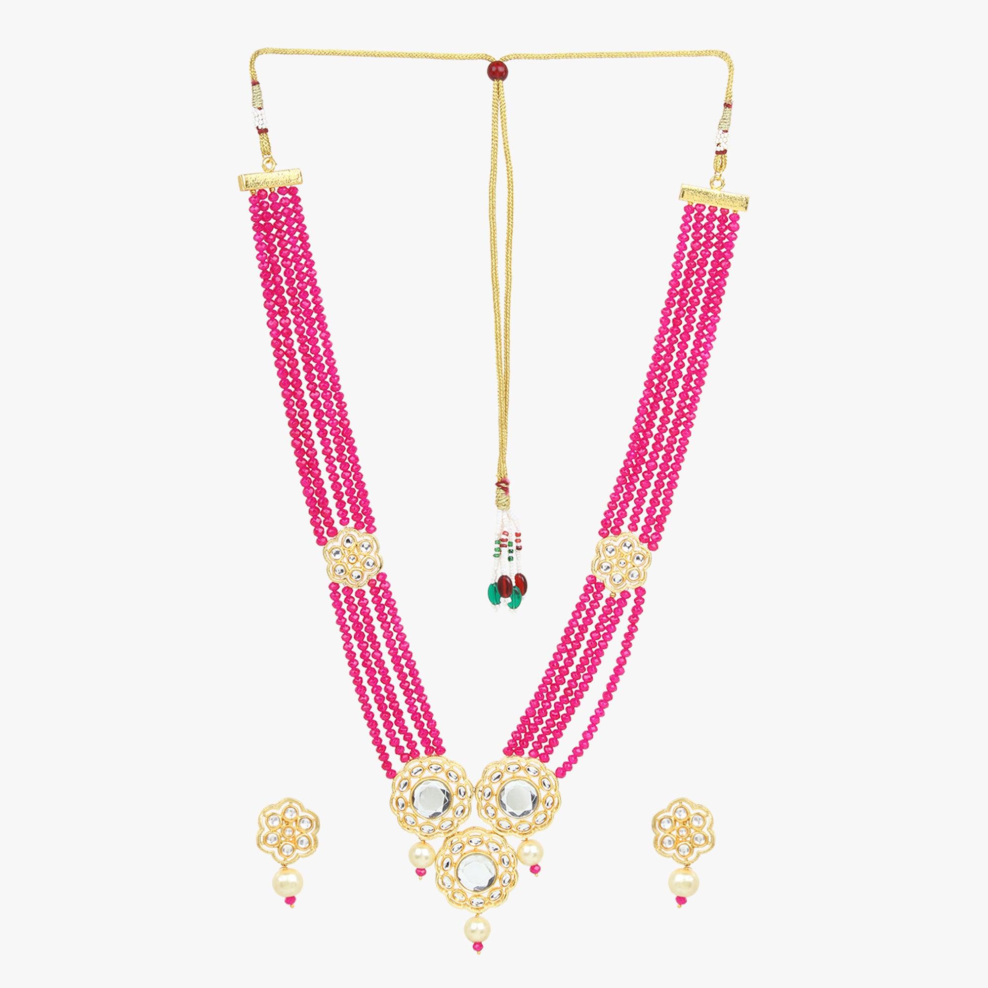 ROJA, MATTE FINISH SIGNATURE PIECE GOLD BEAD NECKLACE SET FOR WOMEN -V –  www.soosi.co.in